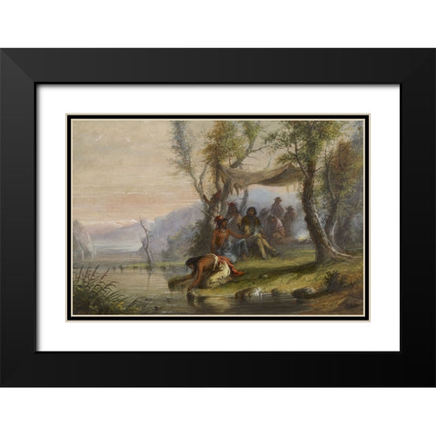 Visit to an Indian Camp Black Modern Wood Framed Art Print with Double Matting by Miller, Alfred Jacob