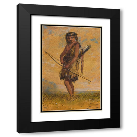 Indian Boy Black Modern Wood Framed Art Print with Double Matting by Miller, Alfred Jacob