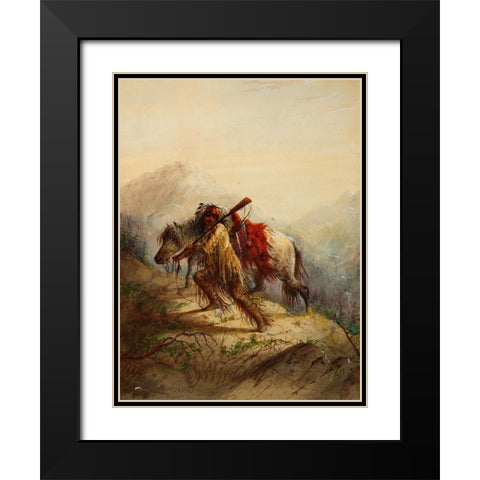 The Scalplock Black Modern Wood Framed Art Print with Double Matting by Miller, Alfred Jacob
