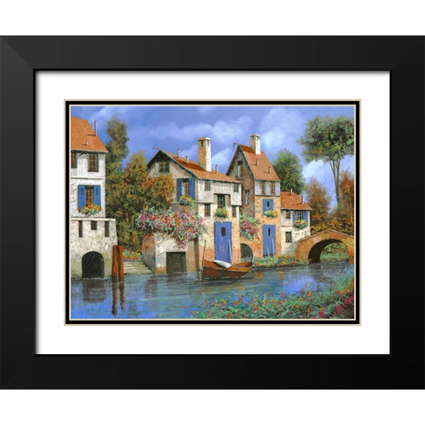 Borgo Tutto Blu Black Modern Wood Framed Art Print with Double Matting by Borelli, Guido