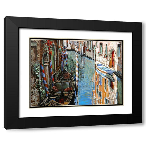 La Barca Bianca e la Gondola Black Modern Wood Framed Art Print with Double Matting by Borelli, Guido