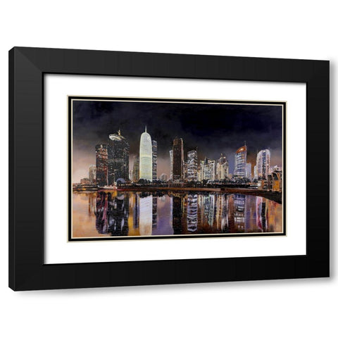 Doha Qatar Black Modern Wood Framed Art Print with Double Matting by Borelli, Guido