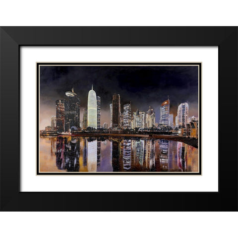 Doha Qatar Black Modern Wood Framed Art Print with Double Matting by Borelli, Guido