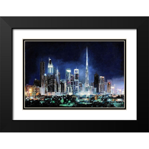 Night in Dubai City Black Modern Wood Framed Art Print with Double Matting by Borelli, Guido