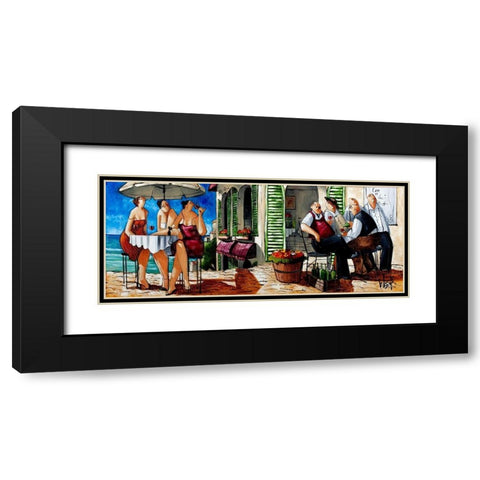 Terrace Lunch Black Modern Wood Framed Art Print with Double Matting by West, Ronald