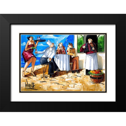 Poker at Cafe de Vinci Black Modern Wood Framed Art Print with Double Matting by West, Ronald