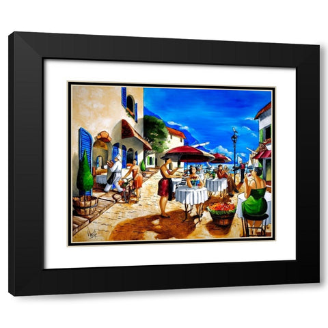 Lunch at the Harbor Black Modern Wood Framed Art Print with Double Matting by West, Ronald