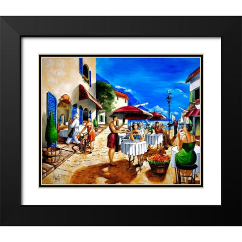 Lunch at the Harbor Black Modern Wood Framed Art Print with Double Matting by West, Ronald