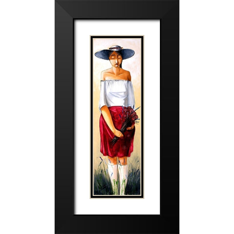 Sad Lady in Hat Black Modern Wood Framed Art Print with Double Matting by West, Ronald