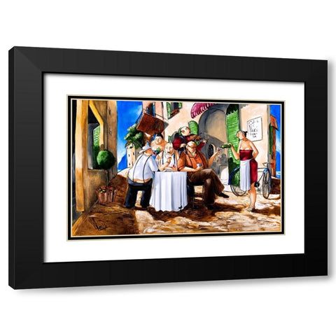 The Card Game Black Modern Wood Framed Art Print with Double Matting by West, Ronald