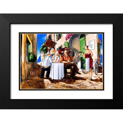 The Card Game Black Modern Wood Framed Art Print with Double Matting by West, Ronald
