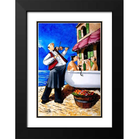 Bath and Violin Serenade Black Modern Wood Framed Art Print with Double Matting by West, Ronald