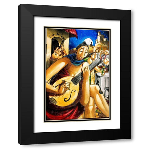 Guitar Girl Black Modern Wood Framed Art Print with Double Matting by West, Ronald