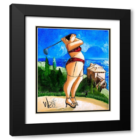 Golf Driving Black Modern Wood Framed Art Print with Double Matting by West, Ronald