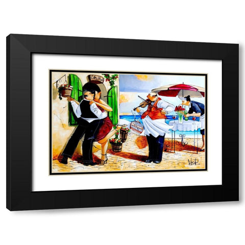 Lunch for Two Black Modern Wood Framed Art Print with Double Matting by West, Ronald