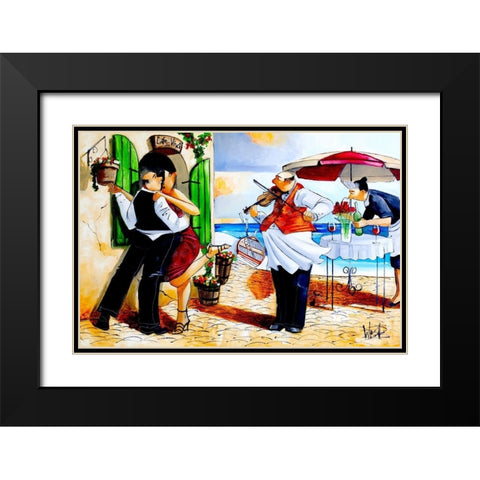 Lunch for Two Black Modern Wood Framed Art Print with Double Matting by West, Ronald