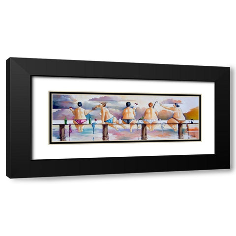 Fishing on the Jetty Black Modern Wood Framed Art Print with Double Matting by West, Ronald