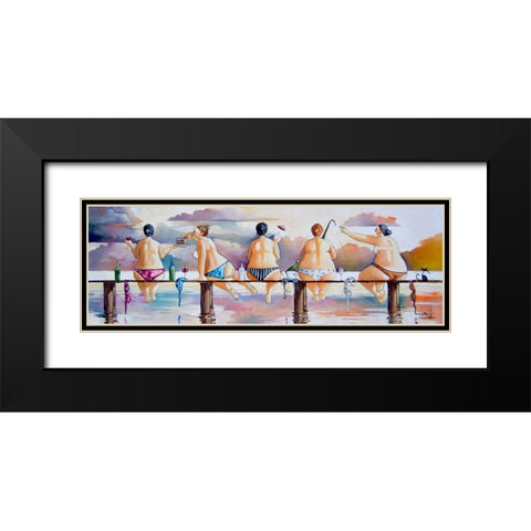Fishing on the Jetty Black Modern Wood Framed Art Print with Double Matting by West, Ronald