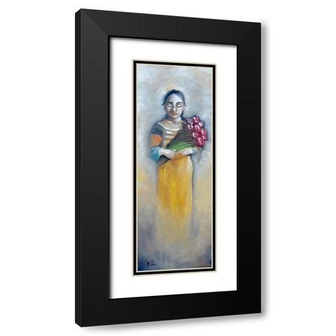 Woman with Roses Black Modern Wood Framed Art Print with Double Matting by West, Ronald