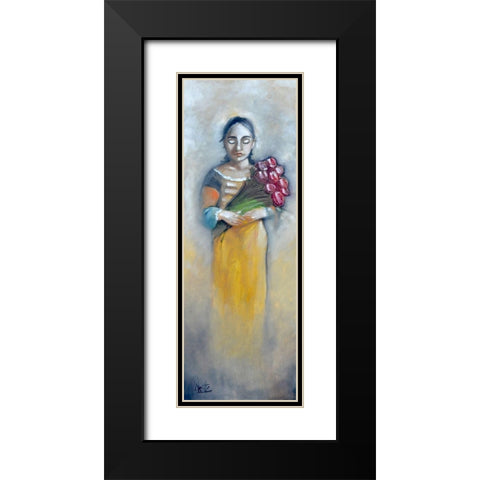 Woman with Roses Black Modern Wood Framed Art Print with Double Matting by West, Ronald