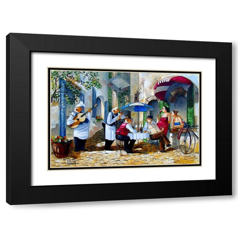 Poker Players at Cafe Kitty Black Modern Wood Framed Art Print with Double Matting by West, Ronald