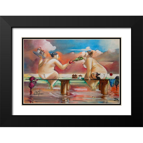Wine and Cake on Jetty Black Modern Wood Framed Art Print with Double Matting by West, Ronald