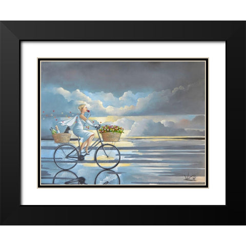 The Girl in the White Dress Black Modern Wood Framed Art Print with Double Matting by West, Ronald