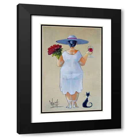 Lady with Roses I Black Modern Wood Framed Art Print with Double Matting by West, Ronald