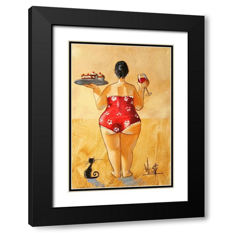 Cupcakes and Wine II Black Modern Wood Framed Art Print with Double Matting by West, Ronald