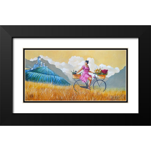 Girl from Versailles Black Modern Wood Framed Art Print with Double Matting by West, Ronald