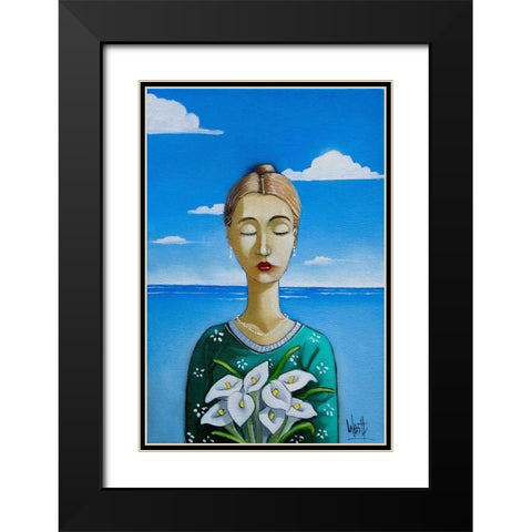 Lady and Lilies II Black Modern Wood Framed Art Print with Double Matting by West, Ronald