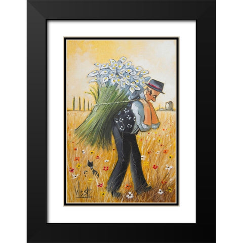 The Lily Picker Black Modern Wood Framed Art Print with Double Matting by West, Ronald