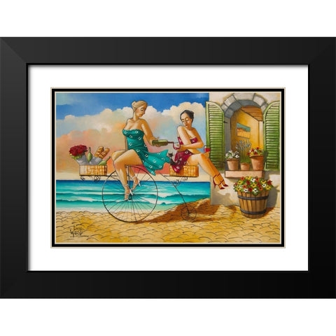 Traveling Sisters Black Modern Wood Framed Art Print with Double Matting by West, Ronald