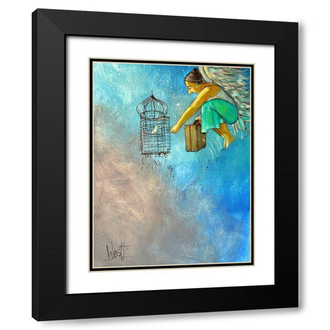 Angel and Birds II Black Modern Wood Framed Art Print with Double Matting by West, Ronald