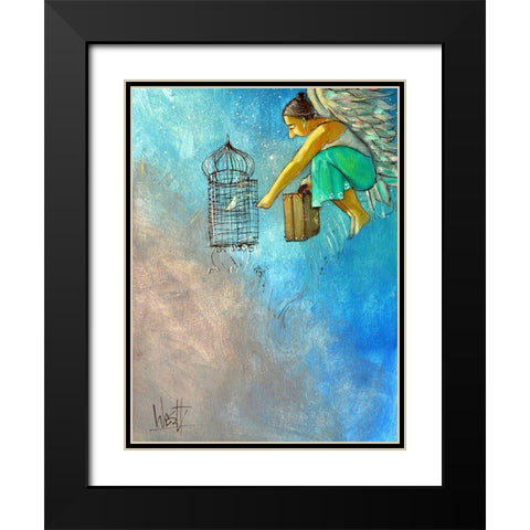 Angel and Birds II Black Modern Wood Framed Art Print with Double Matting by West, Ronald