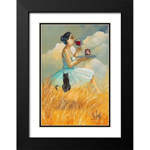 Watching Clouds Black Modern Wood Framed Art Print with Double Matting by West, Ronald