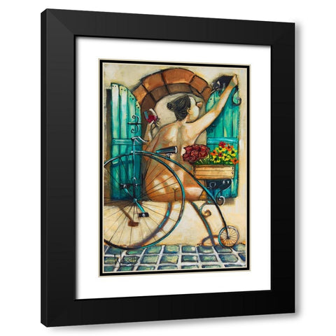 Lady in Window III Black Modern Wood Framed Art Print with Double Matting by West, Ronald