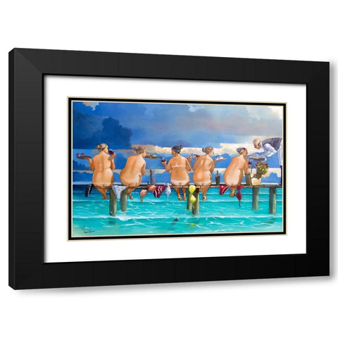 Wine on the Jetty Black Modern Wood Framed Art Print with Double Matting by West, Ronald