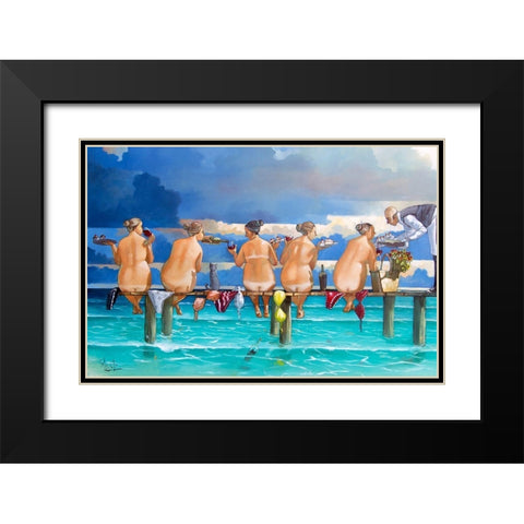 Wine on the Jetty Black Modern Wood Framed Art Print with Double Matting by West, Ronald