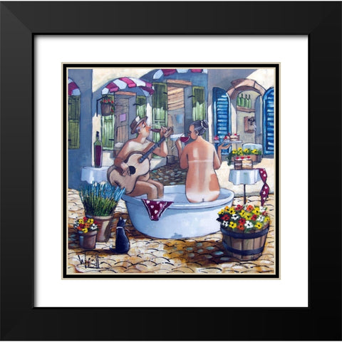 Bath and Guitar Serenade Black Modern Wood Framed Art Print with Double Matting by West, Ronald