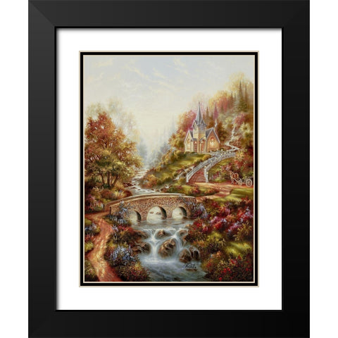 Mountain Chapel Black Modern Wood Framed Art Print with Double Matting by Strubel, Klaus