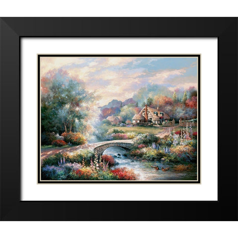 Country Bridge Black Modern Wood Framed Art Print with Double Matting by Lee, James