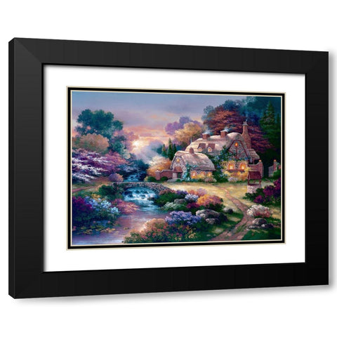 Garden Wishing Well Black Modern Wood Framed Art Print with Double Matting by Lee, James