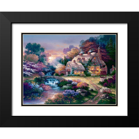 Garden Wishing Well Black Modern Wood Framed Art Print with Double Matting by Lee, James