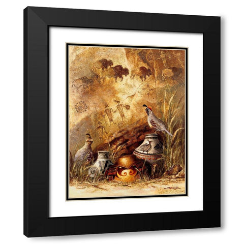 Pots and Quails Black Modern Wood Framed Art Print with Double Matting by Lee, James