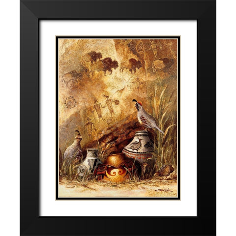 Pots and Quails Black Modern Wood Framed Art Print with Double Matting by Lee, James