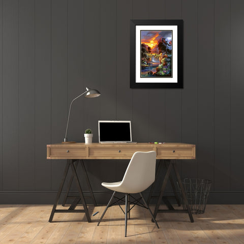 Sunset Falls Black Modern Wood Framed Art Print with Double Matting by Lee, James