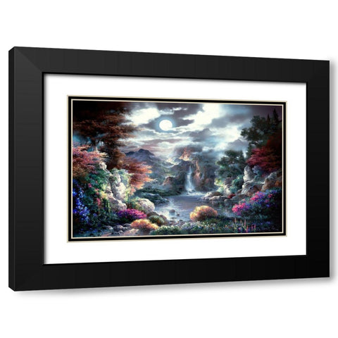 Full Moon Black Modern Wood Framed Art Print with Double Matting by Lee, James