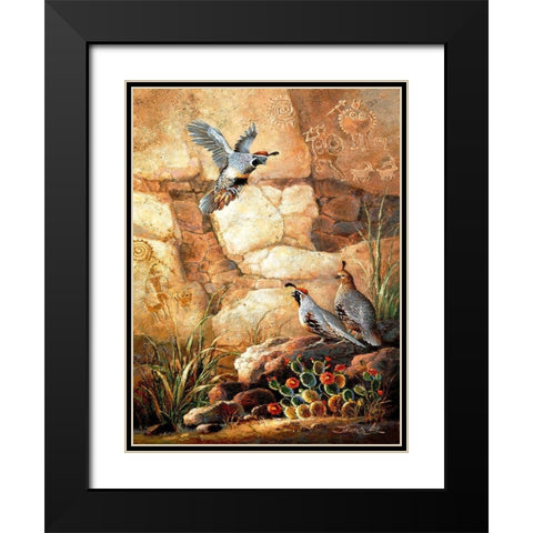 Three Quails Black Modern Wood Framed Art Print with Double Matting by Lee, James