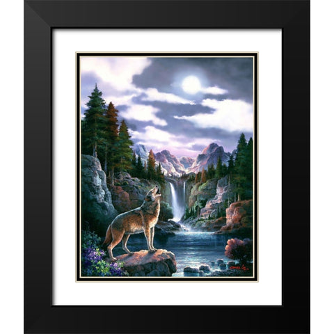 Wolf Moon Black Modern Wood Framed Art Print with Double Matting by Lee, James